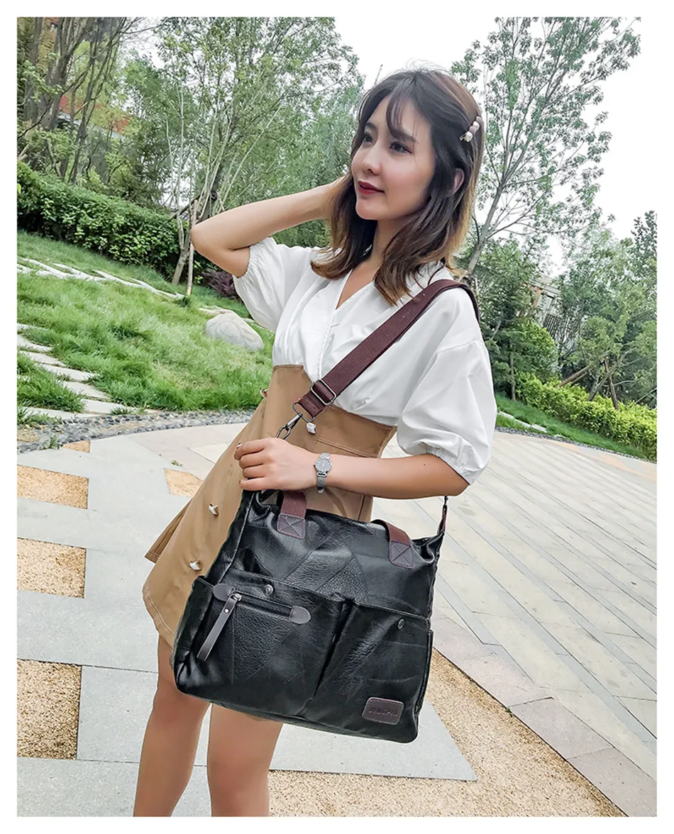 Multi-pocket Casual Large Capacity Women Tote Shoulder Bag PU Leather Ladies Handbag Messenger Bag Soft Shopping Crossbody Bag