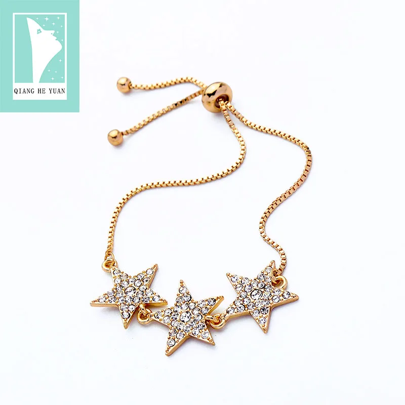 

Star setting with zircon stones charms adjustable bracelet for women