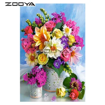 

ZOOYA 5D DIY Diamond Two Flower Pots Flowers Colorful Diamond Painting Cross Stitch Square Drill Mosaic Decoration BK892
