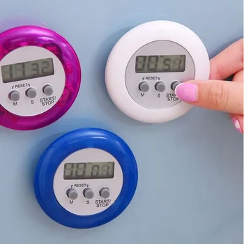 

100PCS Novelty Digital Kitchen Timer Cooking Helper Mini Digital LCD Round Shape Electronic Count Down Clip Timer Alarm ZA1306