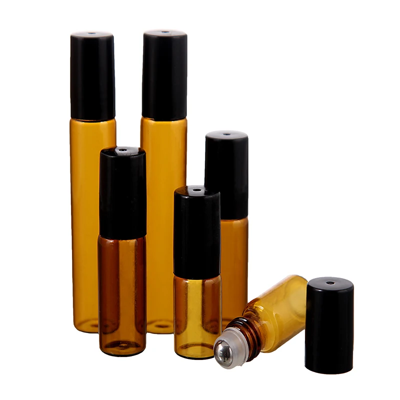 Rolo de Vidro Fino na Garrafa Frascos de Óleo Essencial com Rolo Bola de Vidro Lote 2ml 3ml 5ml 10ml Âmbar Amostra Teste Metal 50 Pçs - 1ml 2 garrafa amostra teste frascos de óleo essencial com rolo metal bola de vidro