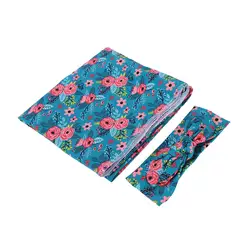 Для новорожденных пеленать одеяло и повязка на голову Value Set, хлопчатобумажное одеяльце (синий цветок)