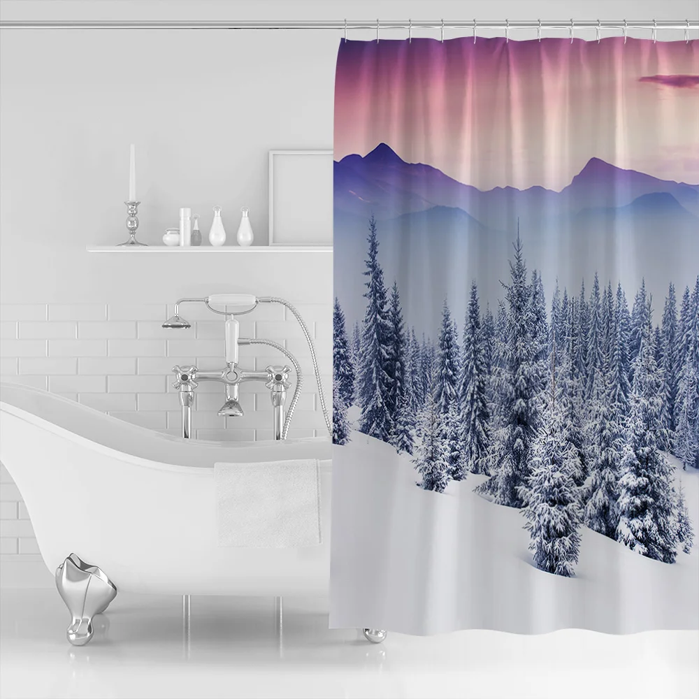 WARMTOUR занавеска для душа Снежная гора удлиненная ткань для ванной занавеска для душа s декор для ванной комнаты с крючками