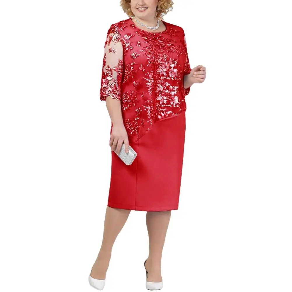 

Mother Of The Bride Dresses With Jacket Plus Size Wedding Party Gown Scoop Neck Half Sleeve robe mere de la mariee 2020