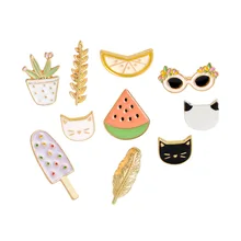 Fashion Cute Animals/Plants/Fruit Brooch Jewelry Pet Cat Watermelon Lemon Potted Cactus Brooch Pins Backpack Jeans Accessories