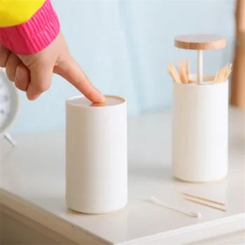 

FEIGO 1Pcs Cotton Swab/Toothpick Storage Box Hand Pressure Organizer Storage Box Desk Office Organizer Toothpick Dispenser F644