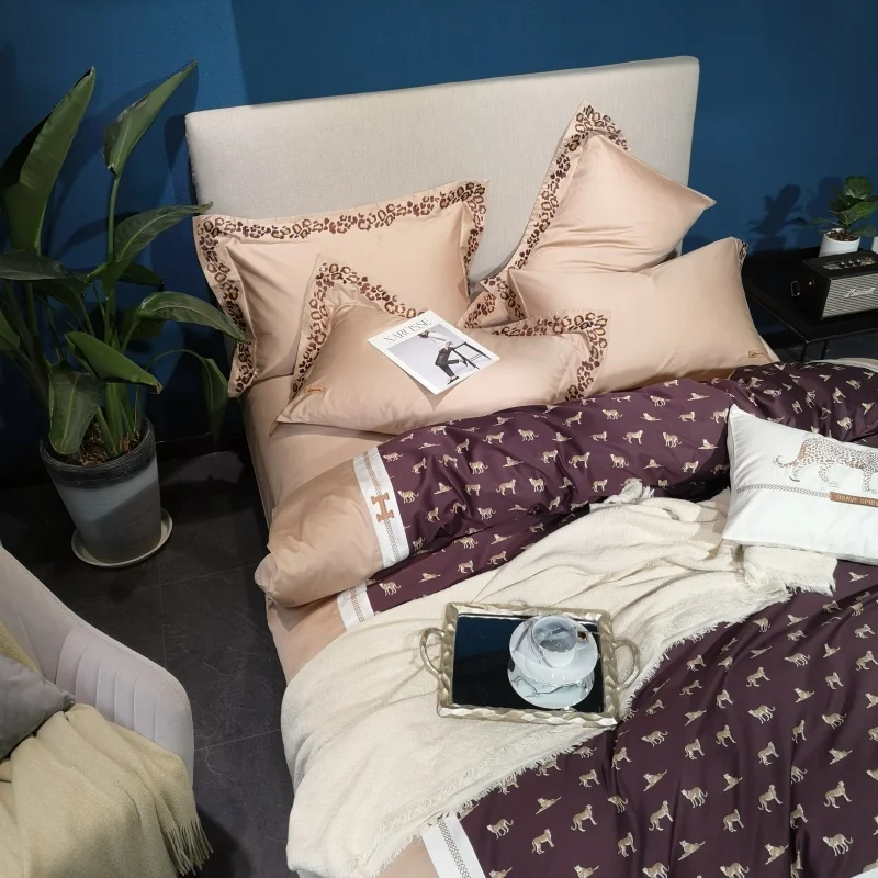 Waliicorners Home Bedding Sets brown egyptian cotton Soft duvet Cover embroidery Bed Set pillowcase King size Queen size 4pcs 51 IMG_20190102_215428