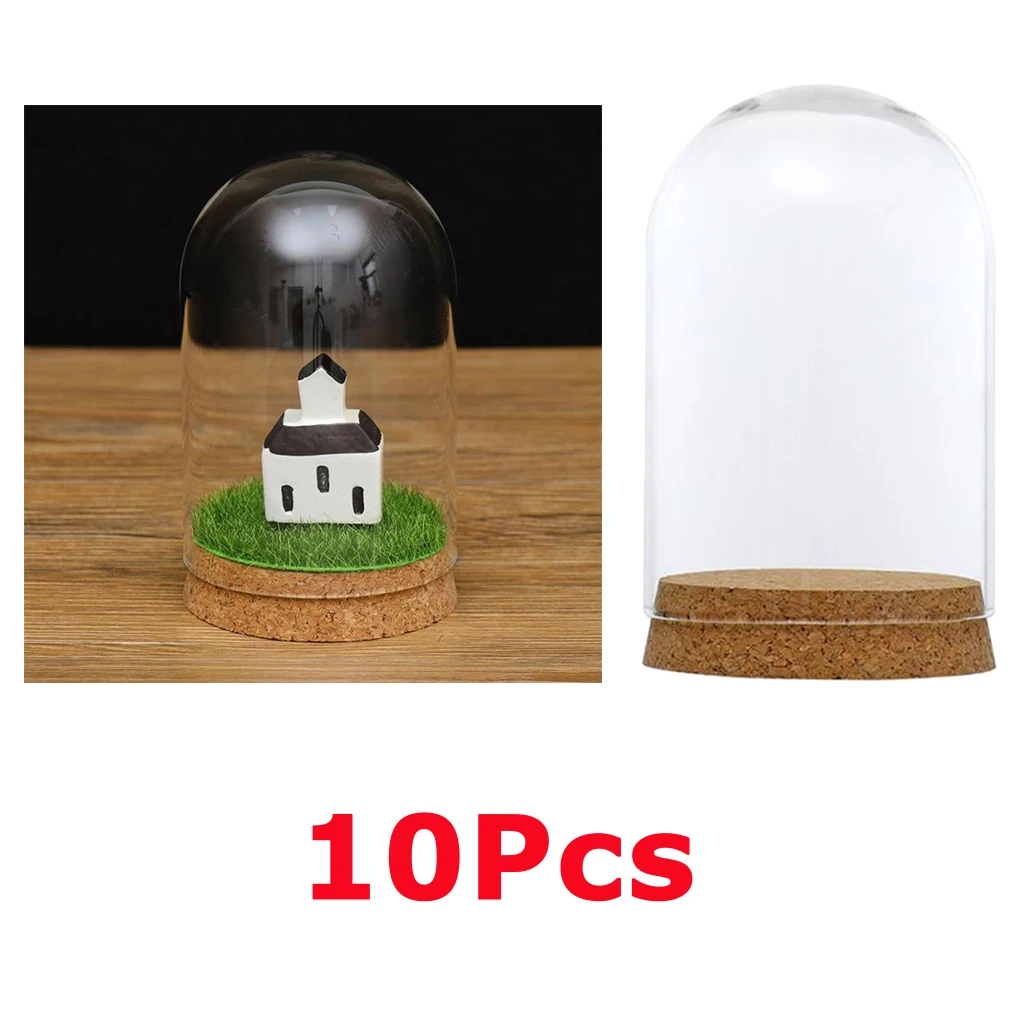 10Pieces 8x12cm Clear Glass Dome Cover Cloche Bell Jar Succulent Terrariums w/Wooden Cork Base Home Study Room Decoration