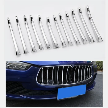 

12Pcs/Set Car Front Grill Decor Bright Strip Silver ABS Chrome Exterior Grille Cover Trim For Maserati Ghibli 2014-2017 Sedan