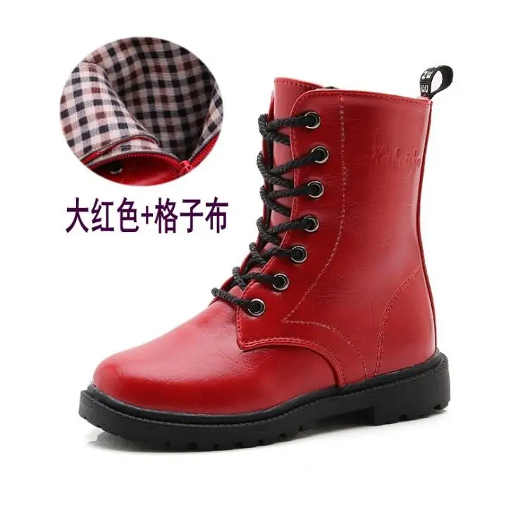 Ботинки на шнуровке для мальчиков и девочек; коллекция года; сезон осень-зима; водонепроницаемые ботинки В рыцарском стиле; теплые зимние ботинки для детей старшего возраста; детские кроссовки - Цвет: Красный