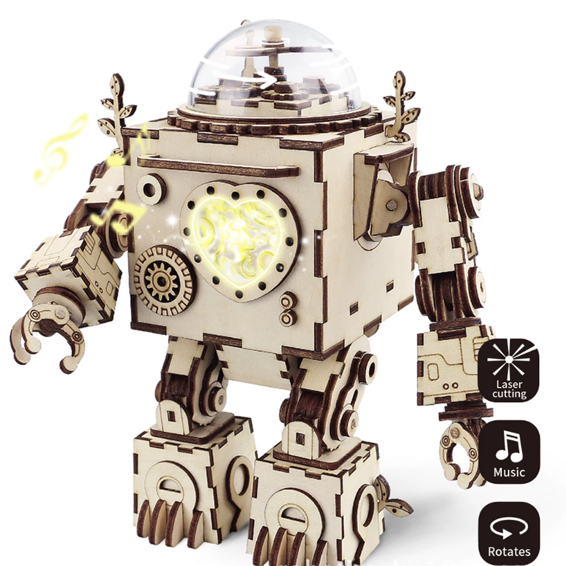 

Robot Model Wooden Gear DIY 3D Puzzle Steampunk Music Box for Patience Hands-on Ability Development Toys Gift for Kids
