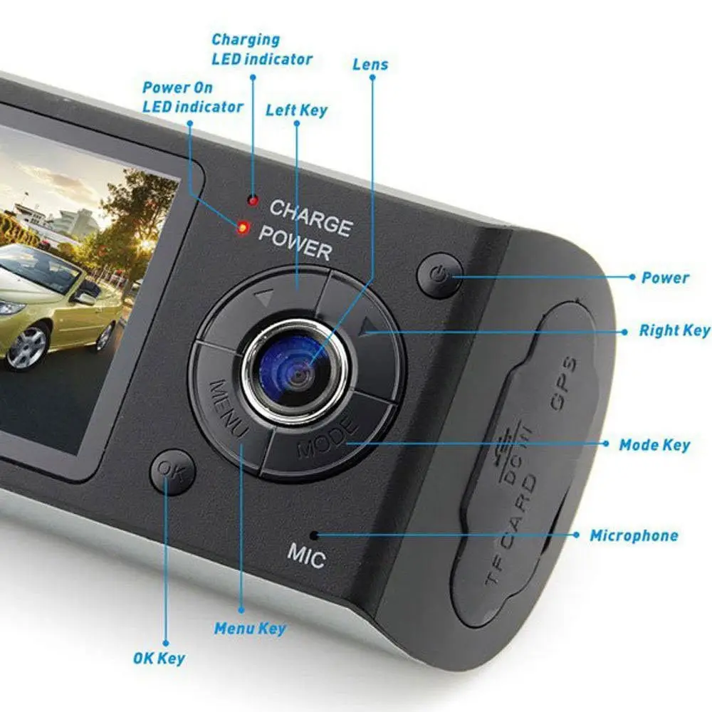 Coche DVR Cámara Dual Sensor de gravedad Gps Tracker soporte Google Maps en revisión 2,7