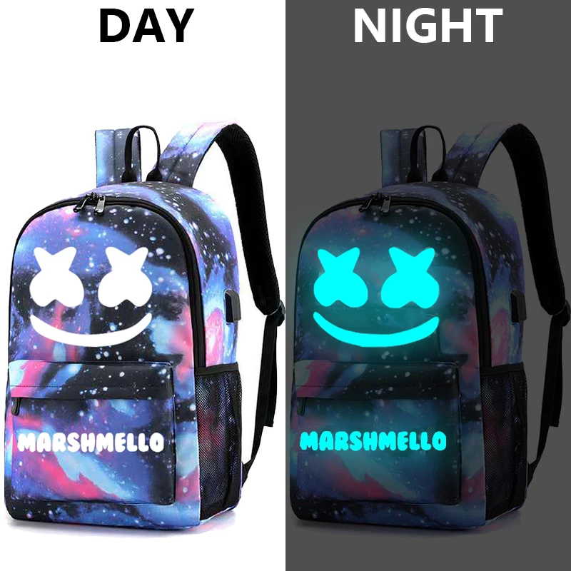 BOZMD DJ Marshmello Backpack For School Boys Girls Student School Bag Anti-theft Usb Men Luminous Backpack Anti-thft Usb Bag