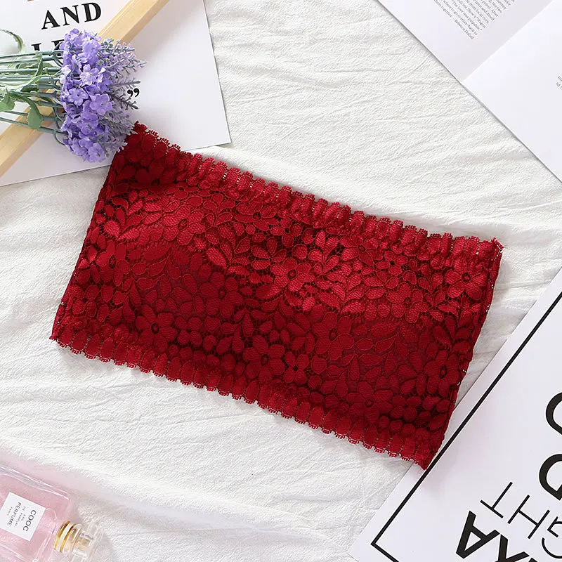 

New Style Women Lace Floral Tube Top Ladies Comfortable Strapless Bandeau Top Removable Pad Seamless Femme Wrapped Chest Bra