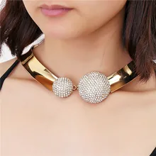 Luxury New Women Crystal Rhinestone Inlay Two hemispheres Gold Collar Necklace Choker Necklaces Wedding Birthday Jewelry