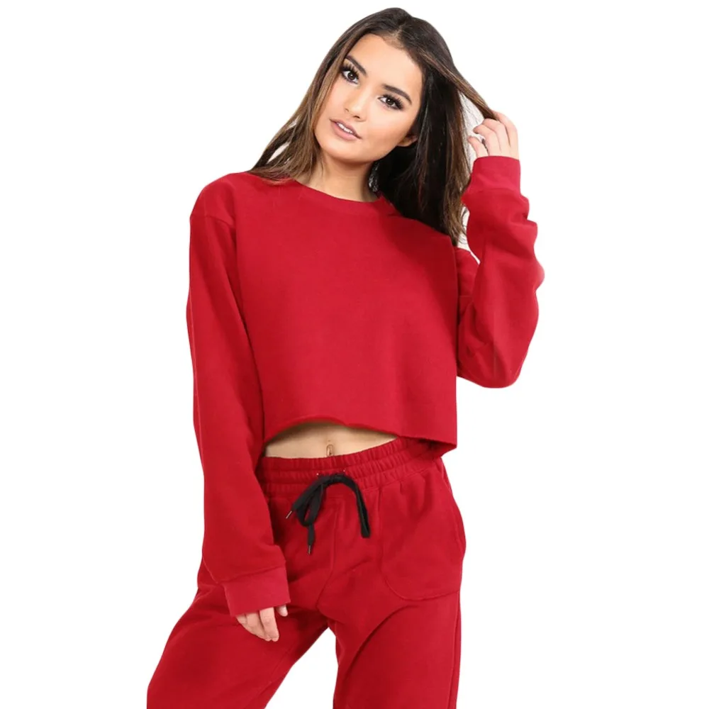 

Spring Autumn Hoodies Women Sweatshirt Crop Tops Hoodies O-Neck Long Sleeves Casual Loose Crop Top Sweatshirt Pullover Tracksuit