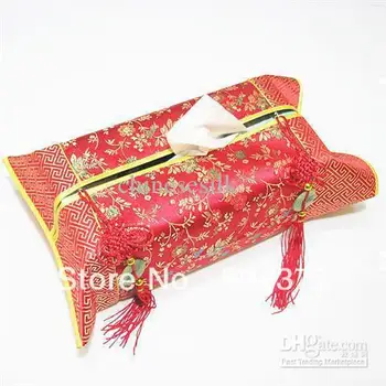

Tassel Patchwork Chinese Knot Tissue Box Cover Pocket Napkin Holder Case Silk Brocade Dining Table Paper Storage Bag