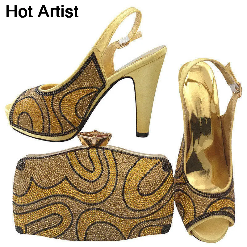

Hot Artist New European Rhinestone Woman Shoes And Bag Set For Xmas Party Fashion High Heels Shoes And Macthing Bag Set BCH-28