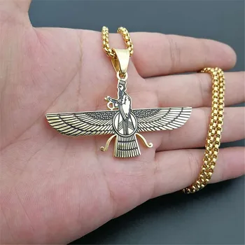 

Dropshipping Faravahar Ahura Pendant Men Iran Jewelry Stainless Steel Zoroastrian Gold Color Iranian Necklace Women N1491