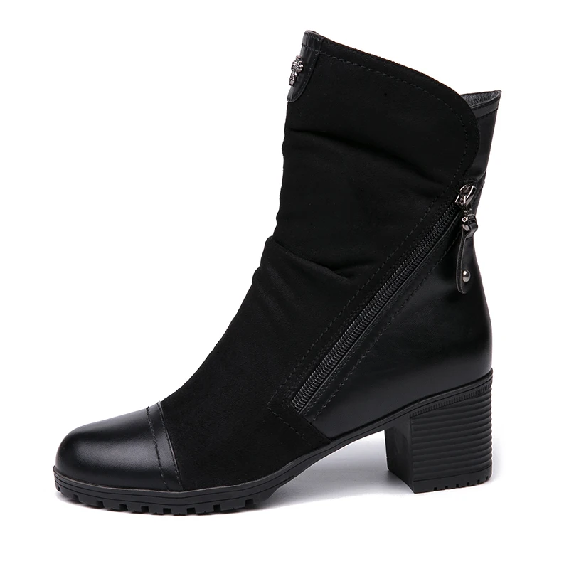 AIMEIGAO New Arrival High Heels boots Women Suede Leather Black Boots Double Zip Short Plush High Quality Women Shoes