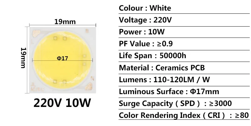 AC220V 10 Вт 15 Вт 20 Вт керамический COB светодиодный чип лампы Смарт IC хорошего качества чип для наружного прожектора DIY теплый белый