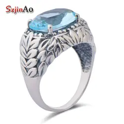 Szjinao модные изысканные резьба 925 стерлингового серебра Роскошные Аквамарин для женщин ювелирные изделия указательным серебряные кольца