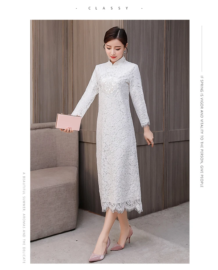Кружевное платье Весна китайский стиль воротник-стойка с вышивкой темперамент Национальный Ветер Улучшенный чёнсам длинное платье qipao