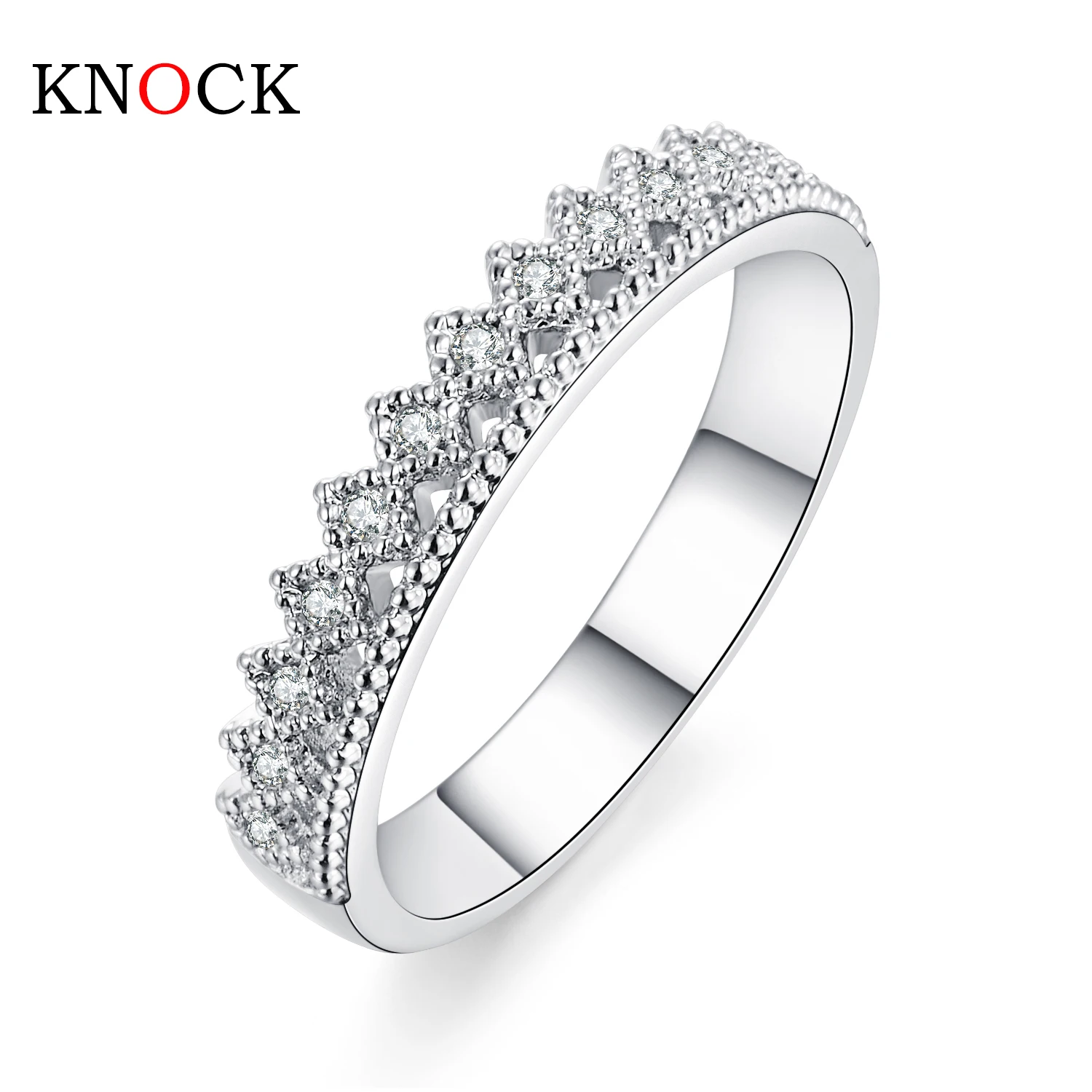 

KNOCK Hot Sale Double Split Crown Micro Round triangle Zironia wedding ring for Women Trendy Special Love Rings Elegant Jewelry