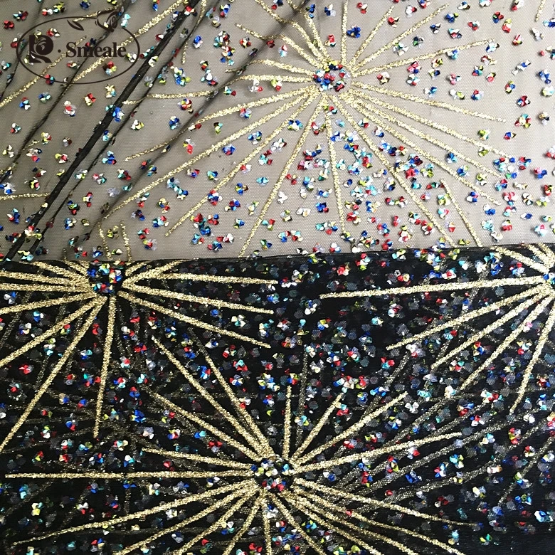 

Multicolor Hot Drilling Mesh Sequin Cloth Fireworks Pyrotechnic Gilt Fabric Translucent Dress Lace Fabric RS42