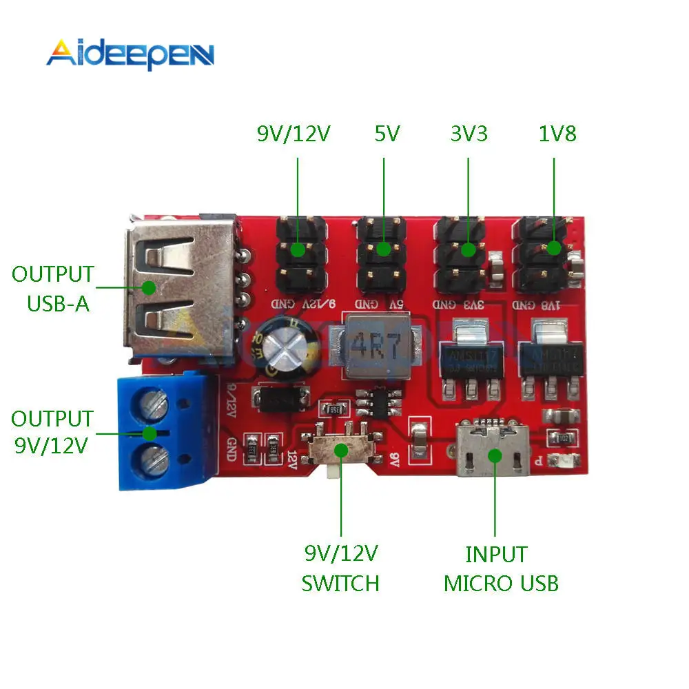 

MINI USB Power Breakout DC To DC Power Supply Module Micro USB 5V To 1.8V-12V 1.8V 3.3V 5V 9V 12V Switch For Arduino