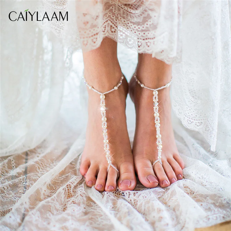 

CAIYLAAM Fashion Summer Ankle Bracelet for Women Crystal Pearl Anklet Barefoot Sandals Foot Jewelry Anklets For Women To Beach