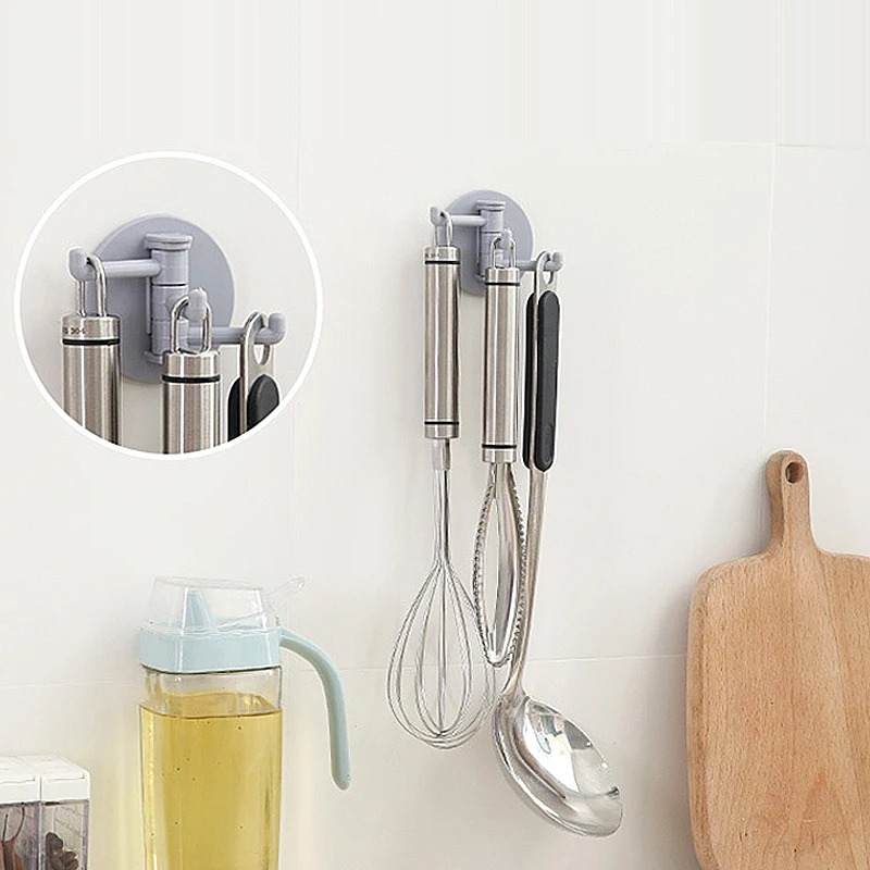 

Creative Seamless Paste 3 Branch Rotating Hook Kitchen Wall Hooks for Hanging Home Organizer Bathroom Gadgets key hanger