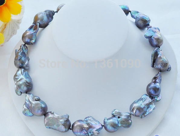 

xd N70 Rare HUGE 33mm black baroque keshi Reborn necklace