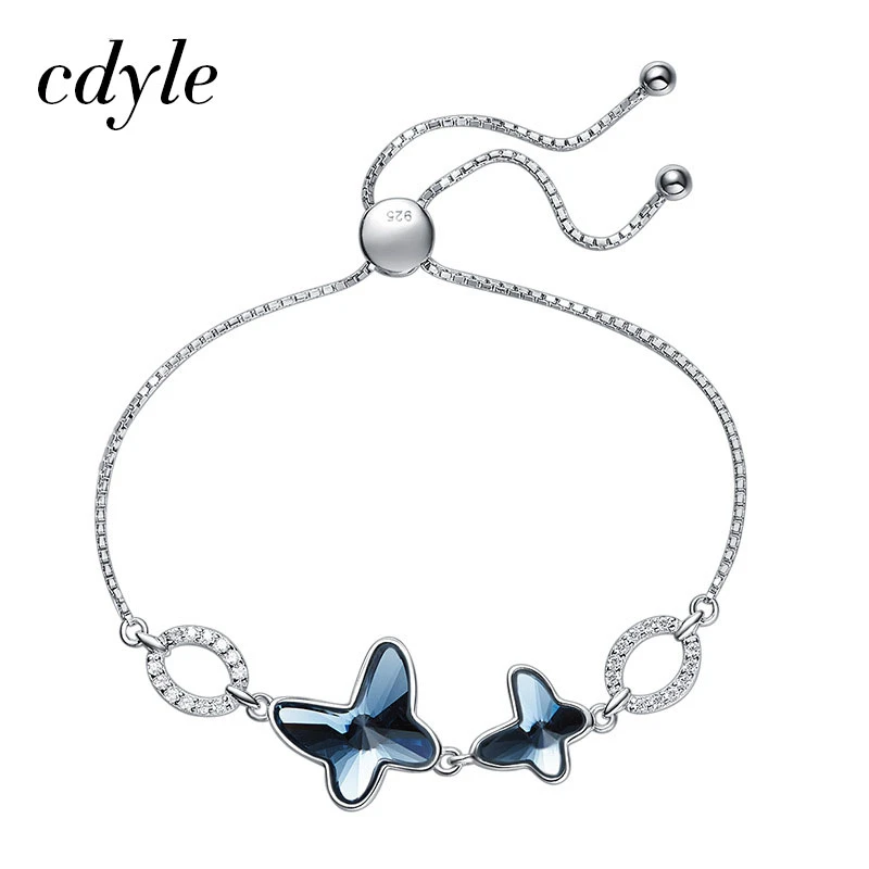 Cdyle украшенный кристаллами браслет стерлингового серебра 925 пробы двойная бабочка armbenden voor vrouwen регулируемый