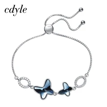 Cdyle украшенный кристаллами браслет стерлингового серебра 925 пробы двойная бабочка armbenden voor vrouwen регулируемый