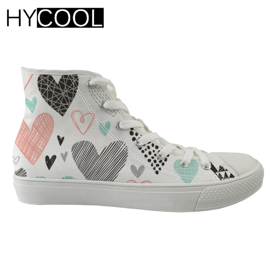 

HYCOOL High Top Canvas Walking Shoes Heart Breaker Love Pattern Women Sneakers Outdoor Flat Sports Shoes Ladies Comfortable 2019