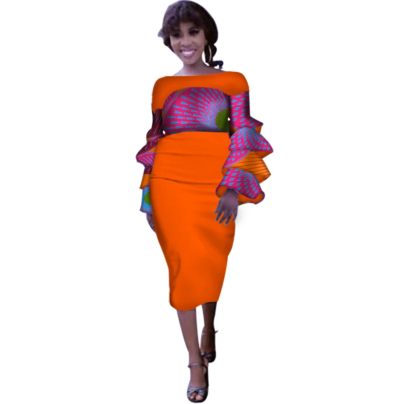 

Fashion Cotton Puff Sleeve Top and Skirts African Print 2 Pieces Skirt Sets for Women Bazin Riche African Women Clothing WY3095
