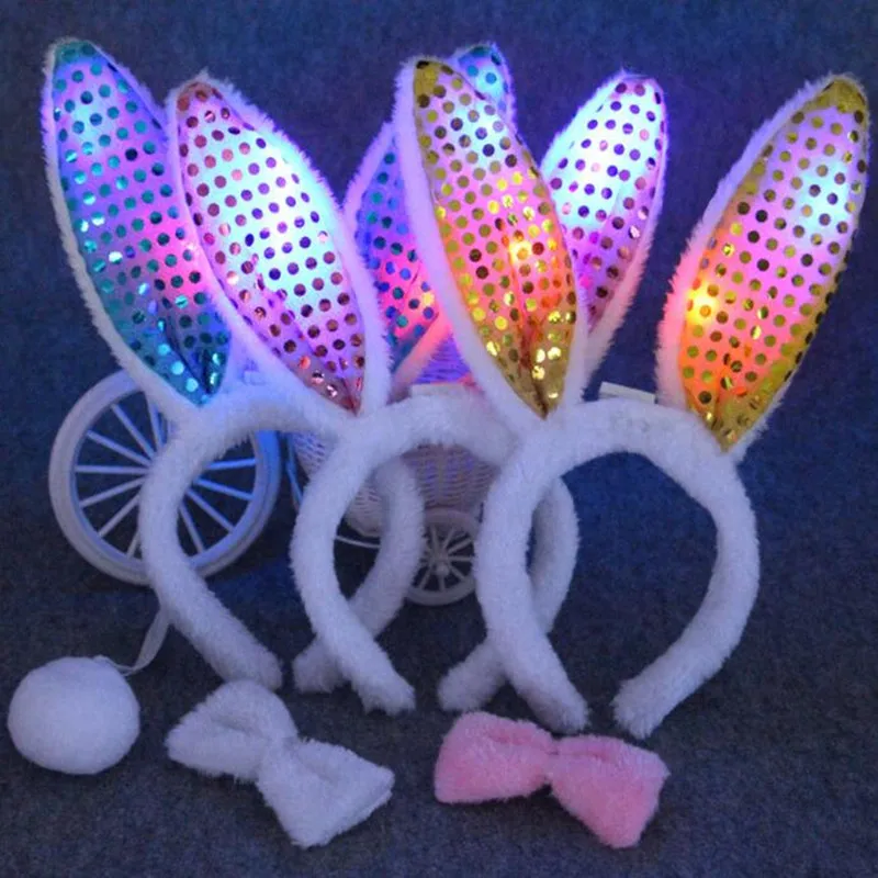 

New Light Glow Blinking Plush Bunny Rabbit Ears Headband Women Girls Hair Hand Hair Accessories Party Supplies Halloween