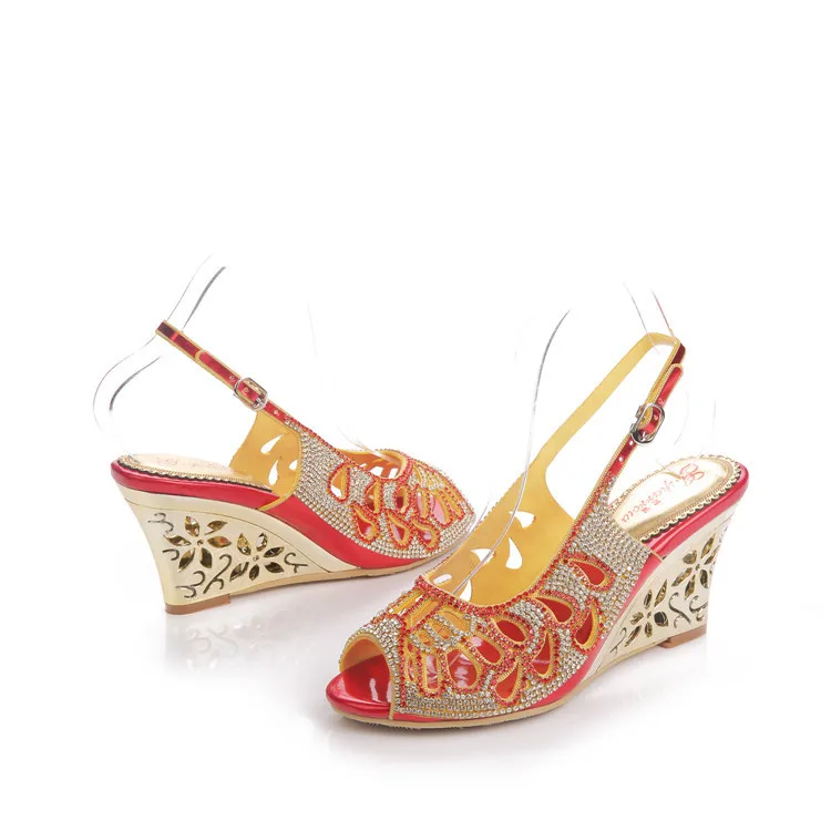 G-sparrow 2018 New Summer Diamond Roman Peep Toe Crystal Stiletto High Heel Shoes Women Rhinestone Wedges Sandals59