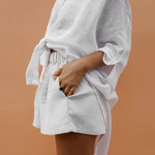 Весенние современные женские летние с высокой талией Свободный Повседневный хлопковый льняные карманы тонкие облегающие шорты для тела брюки с эластичной талией