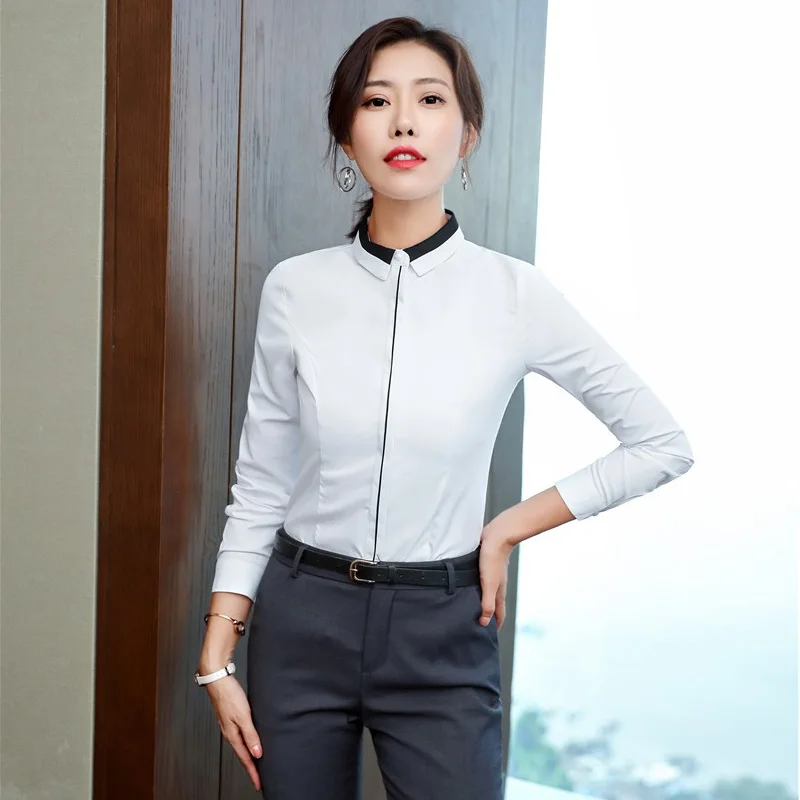 

Formal Women Blouses & Shirts White Long Sleeve Office Ladies Work Wear Clothes Female Tops OL Styles