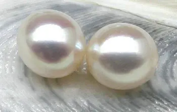 

free shipping Natural top 9.5*11mm oval loose white south sea half drilled pair pearl