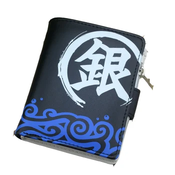 

Japan Cartoon Anime Gintama Sakata Gintoki Men Women Boys Girls Purse Short Bi-Fold Button Wallet Coin Holder Black PU Leather