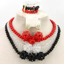 Дизайн нигерийский Свадебный Африканский бисер комплект ювелирных изделий серьги ручной работы ожерелье комплект ювелирных изделий AMJ351