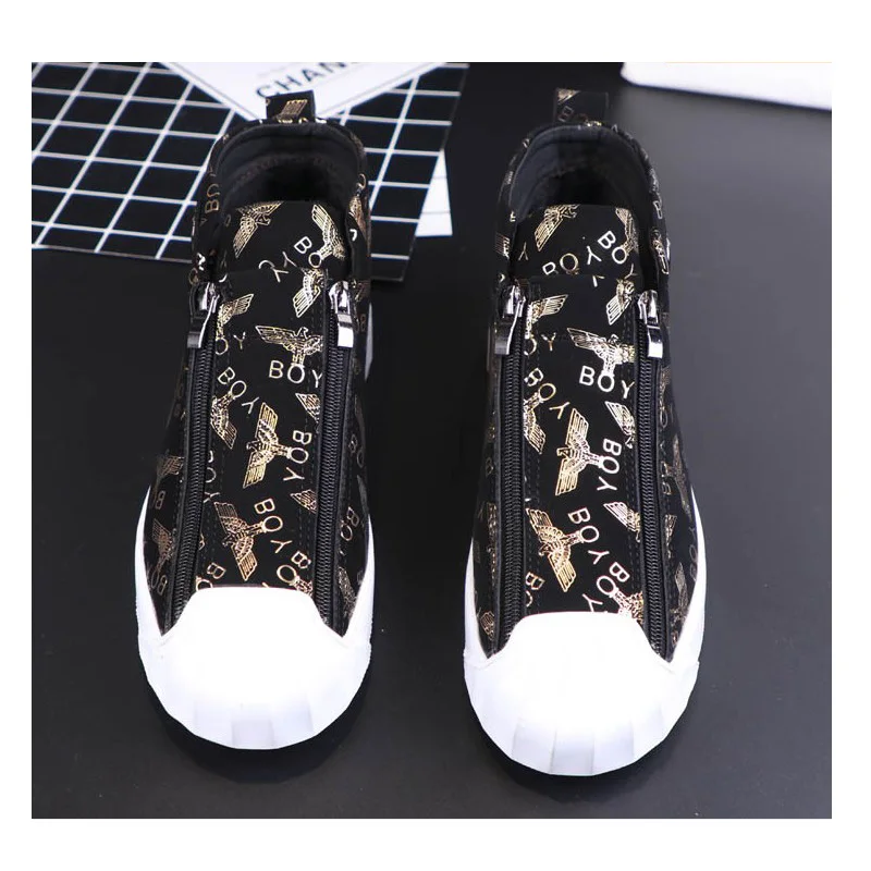 Wholesale Shell Cap Men Loafers Sheet Metal Gold Eagle Zip High Top Men Shoes Casual Leisure Hip Hop Flats Sneakers botas Hombre