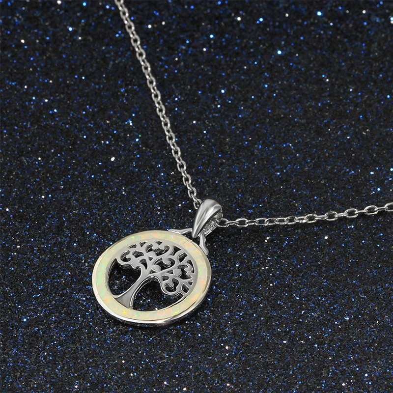 Sterling Silver 925 Pendant Necklace For Women Fine Jewelry Opal Tree Round Openwork Korean cc For Engagement Party Gifts - Image 4