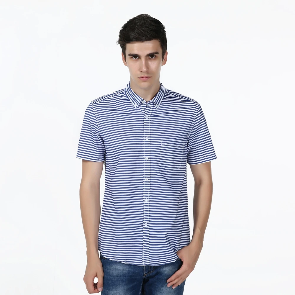 New Slim Fit Sailor s Stripe Cotton Casual font b Shirt b font font b Men