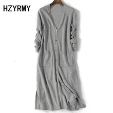 HZYRMY Spring Autumn New Women's Wool Cardigan V-Neck Fashion Loose Long Jacket Soft Solid Color Long sleeve knitted Pocket Coat slimming v neck color splicing patch pocket long sleeves cardigan for men
