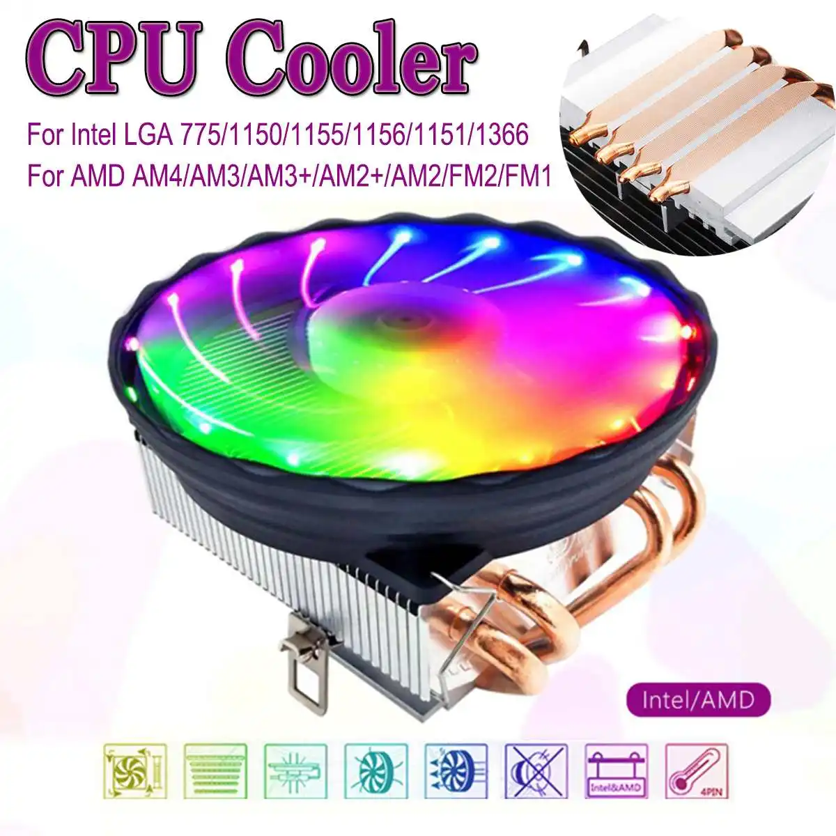 4 теплопроводов холодильник Процессор кулер 4pin PWM светодиодный 120 мм охлаждающий вентилятор радиатора для Intel LGA 1150/1151/1155/1156 для AMD AM3+ AM3 AM2