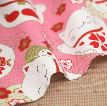 

Happy cat imported bronzing linen cloth handmade cloth diy cute cat fabric pillow curtain fabric,50*110,W001